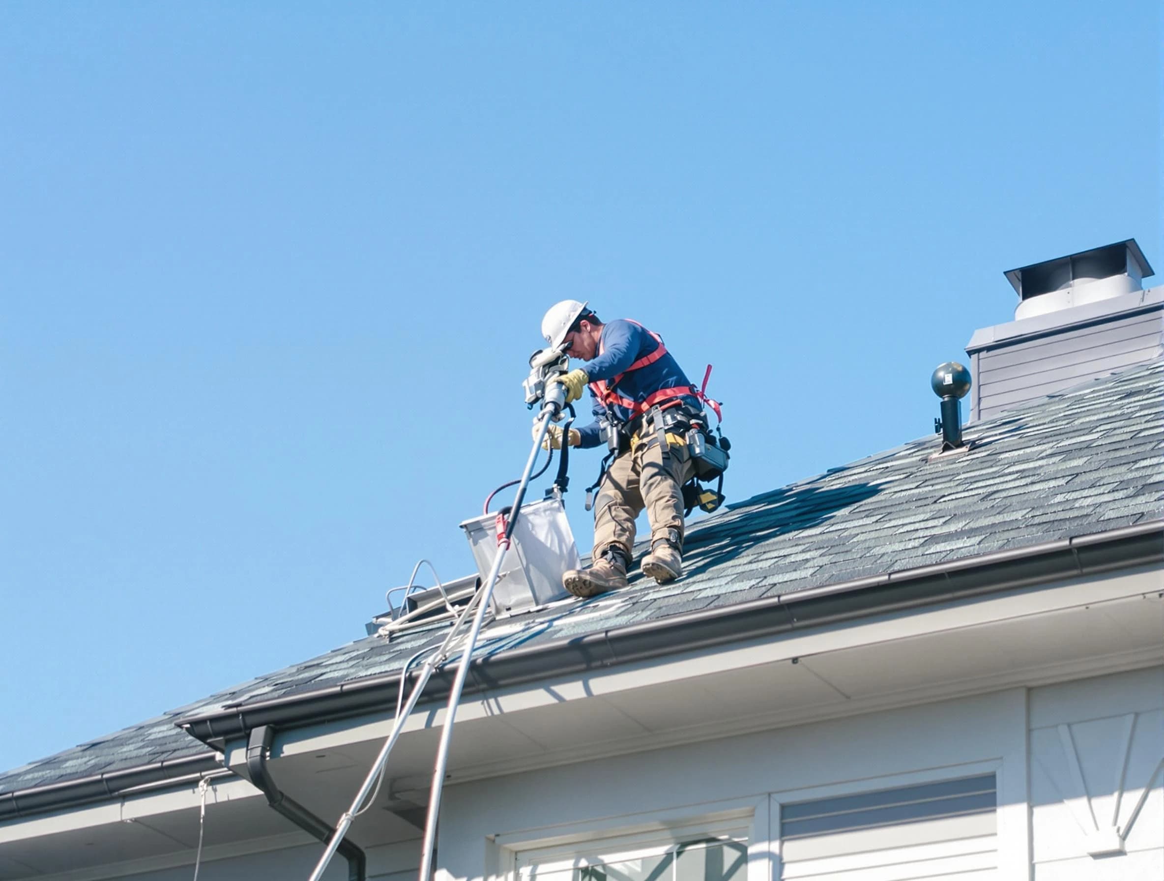Shelbyville Dryer Vent Cleaning certified technician cleaning a roof-mounted dryer vent system in Shelbyville