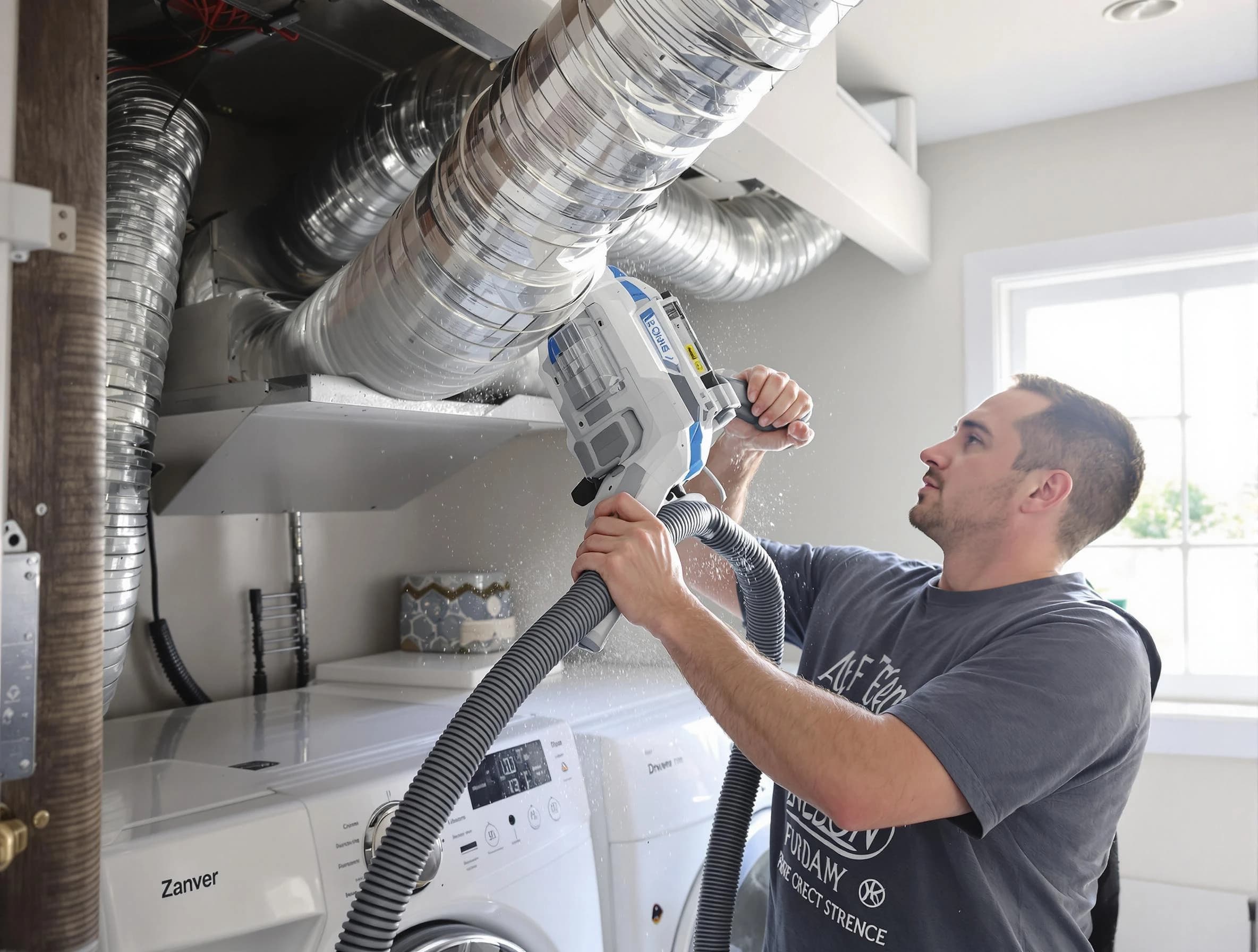 Shelbyville Dryer Vent Cleaning specialist cleaning deep within a dryer vent duct system in Shelbyville