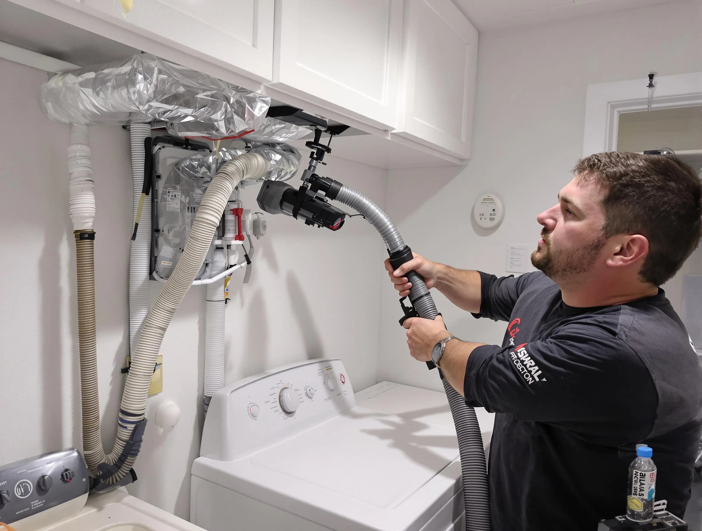 Shelbyville Dryer Vent Cleaning certified technician performing safety-focused gas dryer vent cleaning in Shelbyville