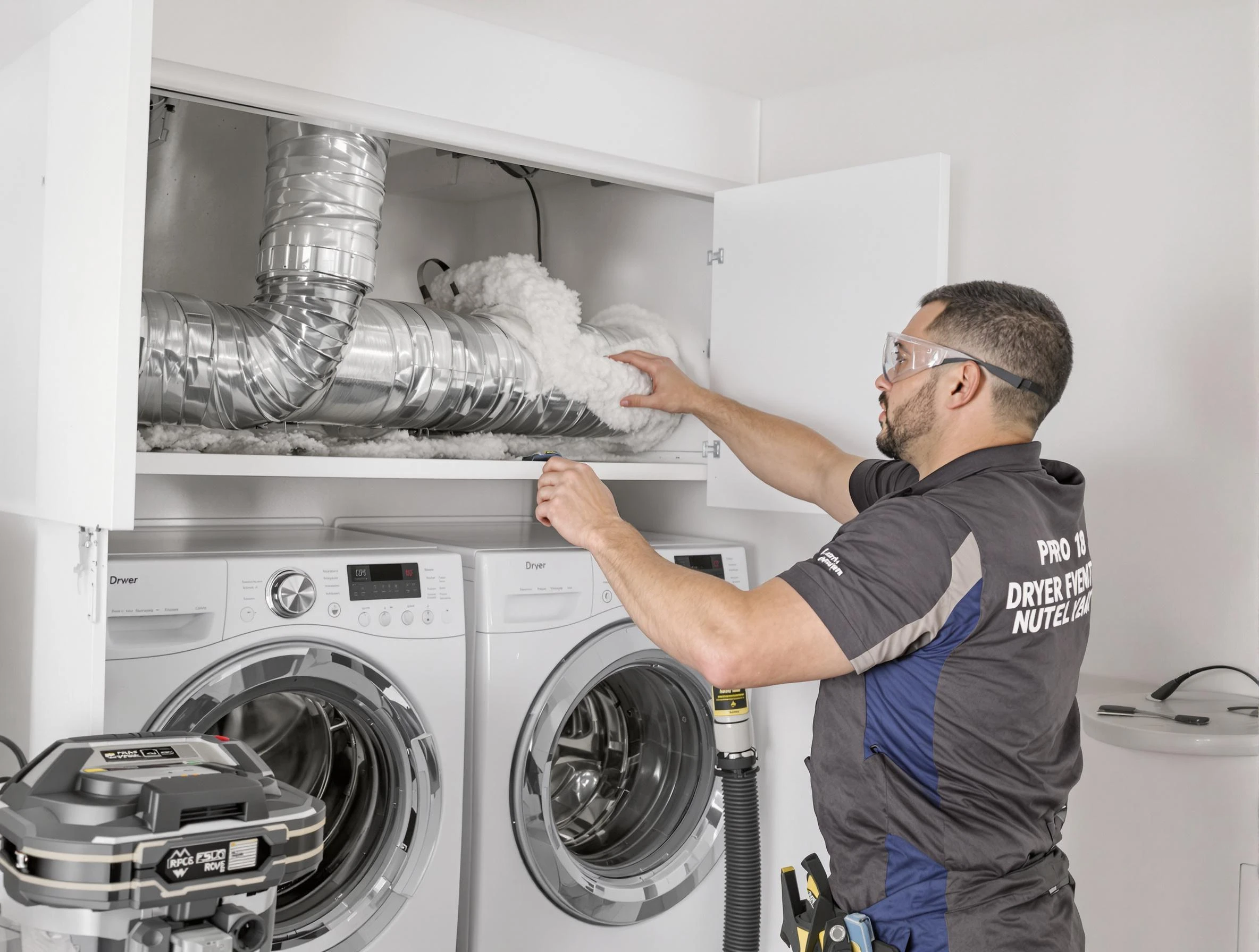 Shelbyville Dryer Vent Cleaning certified technician performing specialized gas dryer vent cleaning in Shelbyville